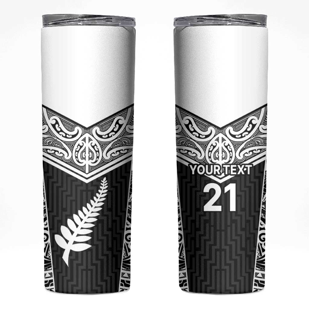 New Zealand Black Fern Custom Skinny Tumbler Maori Tukutuku Black-white Motif