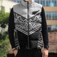 New Zealand Black Fern Custom Sleeveless Puffer Jacket Maori Tukutuku Black-white Motif - Polynesian Pride