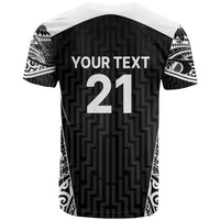 New Zealand Black Fern Custom T Shirt Maori Tukutuku Black-white Motif