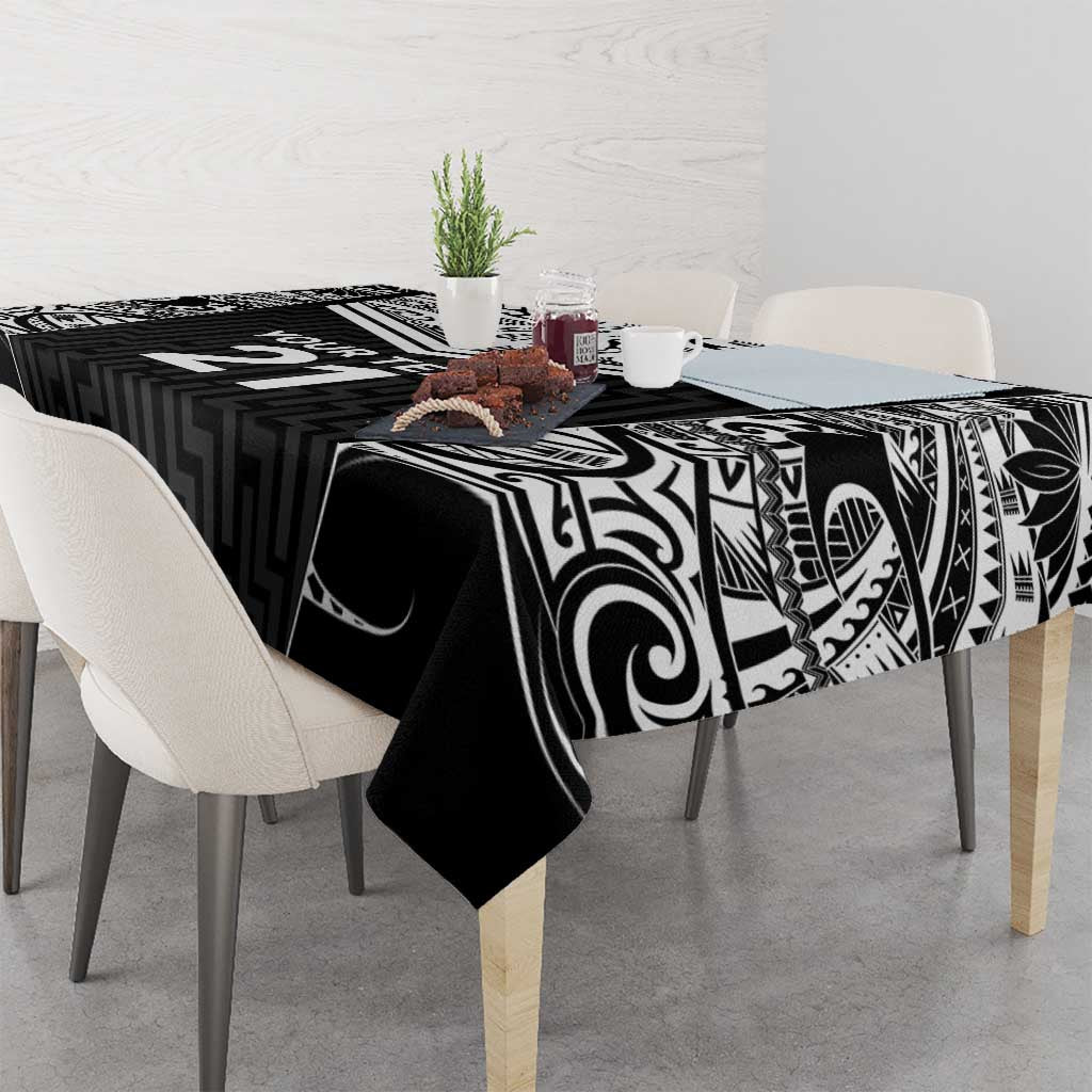 New Zealand Black Fern Custom Tablecloth Maori Tukutuku Black-white Motif