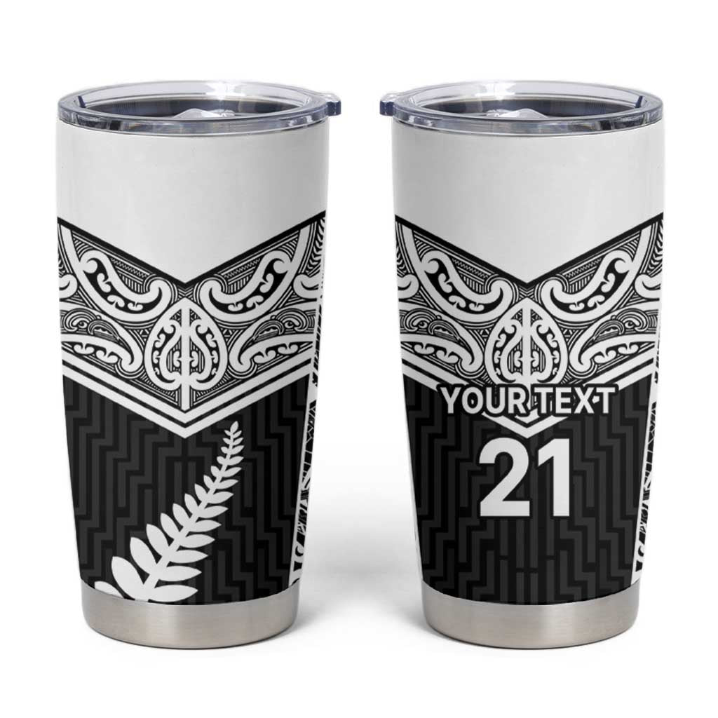 New Zealand Black Fern Custom Tumbler Cup Maori Tukutuku Black-white Motif