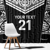 New Zealand Black Fern Custom Window Curtain Maori Tukutuku Black-white Motif