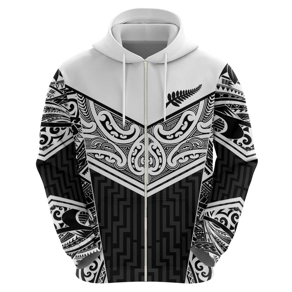 New Zealand Black Fern Custom Zip Hoodie Maori Tukutuku Black-white Motif