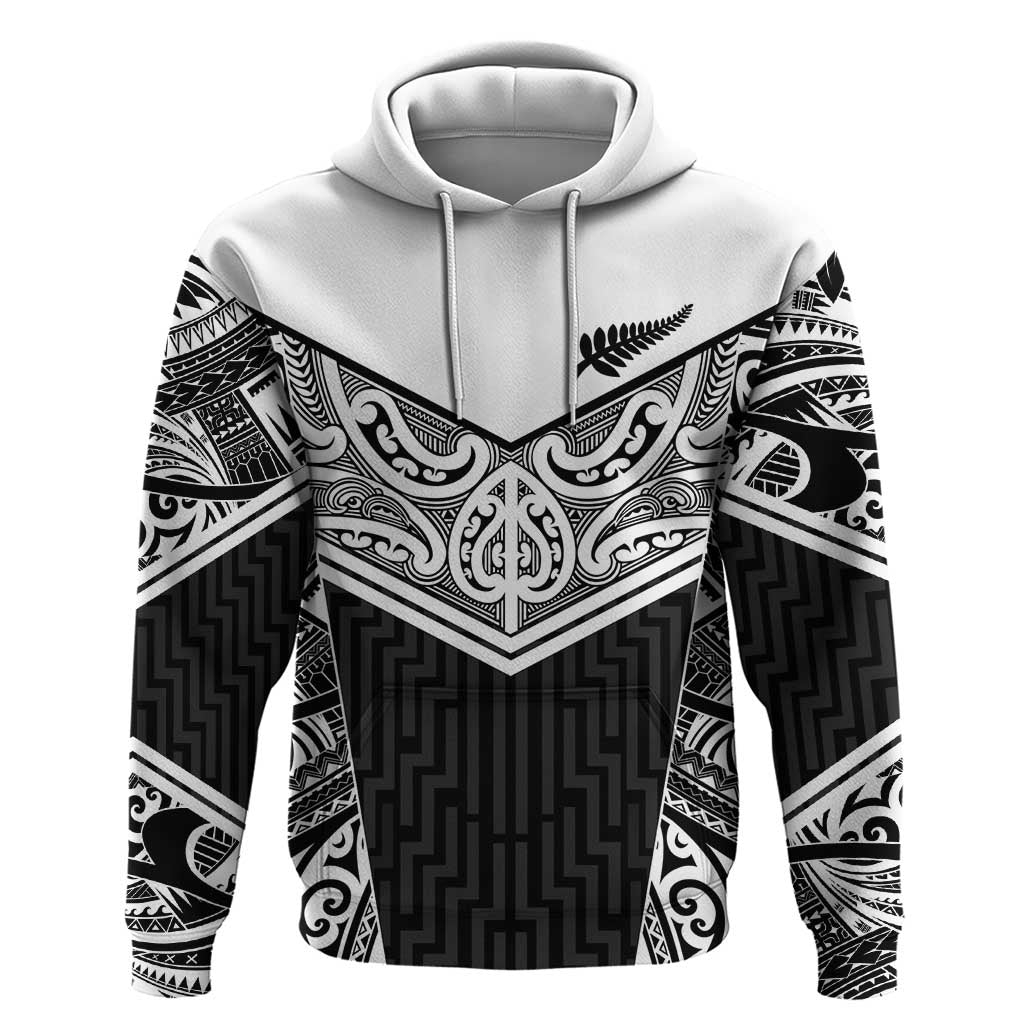 New Zealand Black Fern Custom Zip Hoodie Maori Tukutuku Black-white Motif