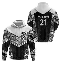 New Zealand Black Fern Custom Zip Hoodie Maori Tukutuku Black-white Motif