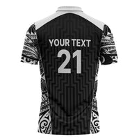 New Zealand Black Fern Custom Zipper Polo Shirt Maori Tukutuku Black-white Motif - Polynesian Pride