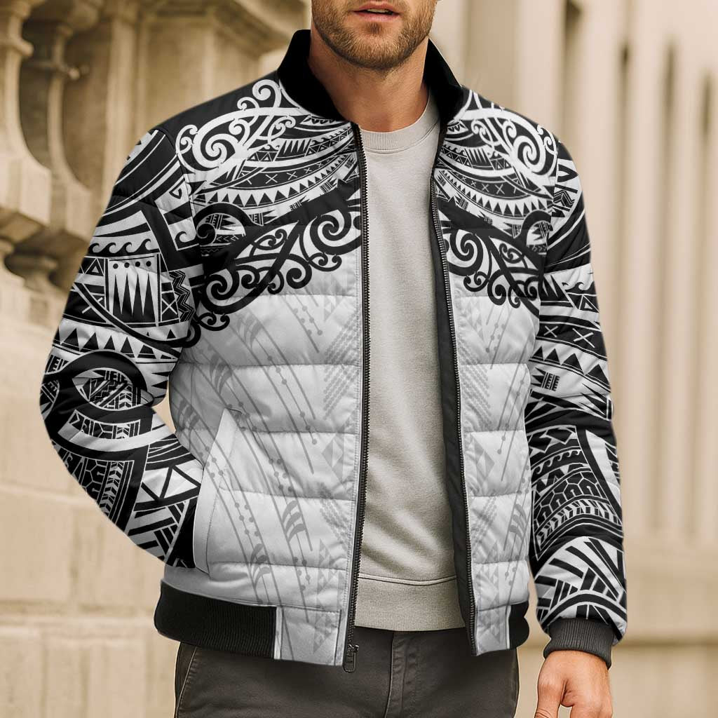 New Zealand Koru Fern Custom Bomber Puffer Jacket Simple Taniko Motif - Polynesian Pride