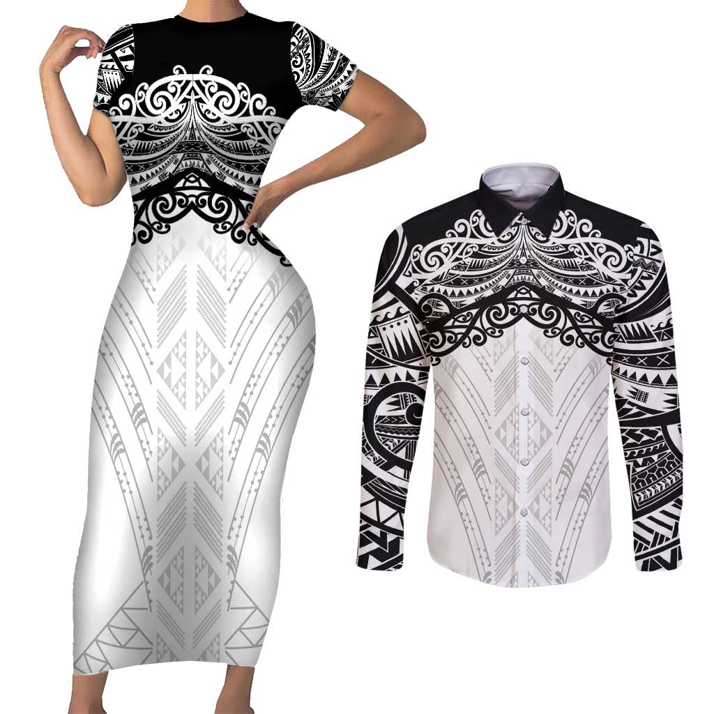 New Zealand Koru Fern Custom Couples Matching Short Sleeve Bodycon Dress and Long Sleeve Button Shirt Simple Taniko Motif