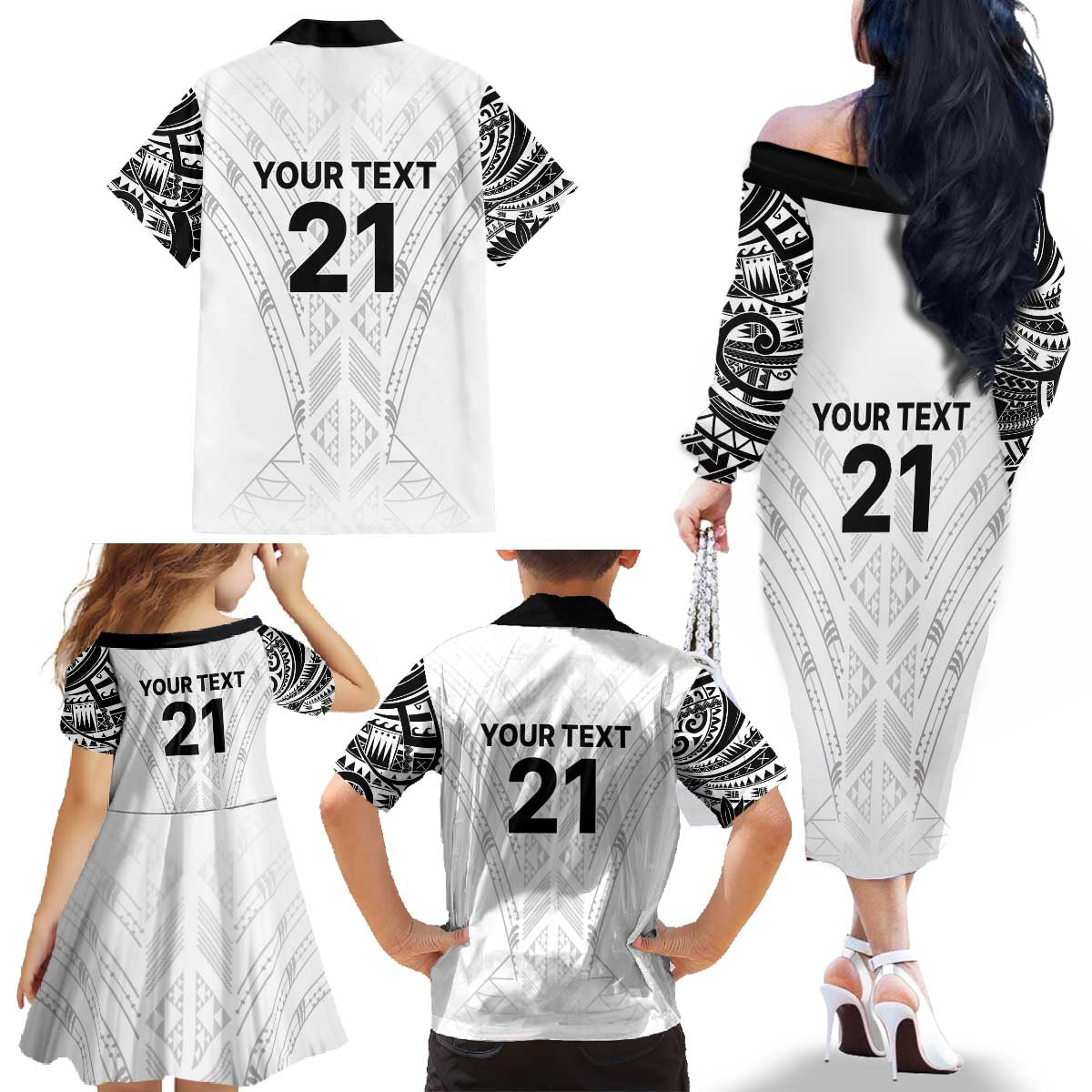 New Zealand Koru Fern Custom Family Matching Off The Shoulder Long Sleeve Dress and Hawaiian Shirt Simple Taniko Motif