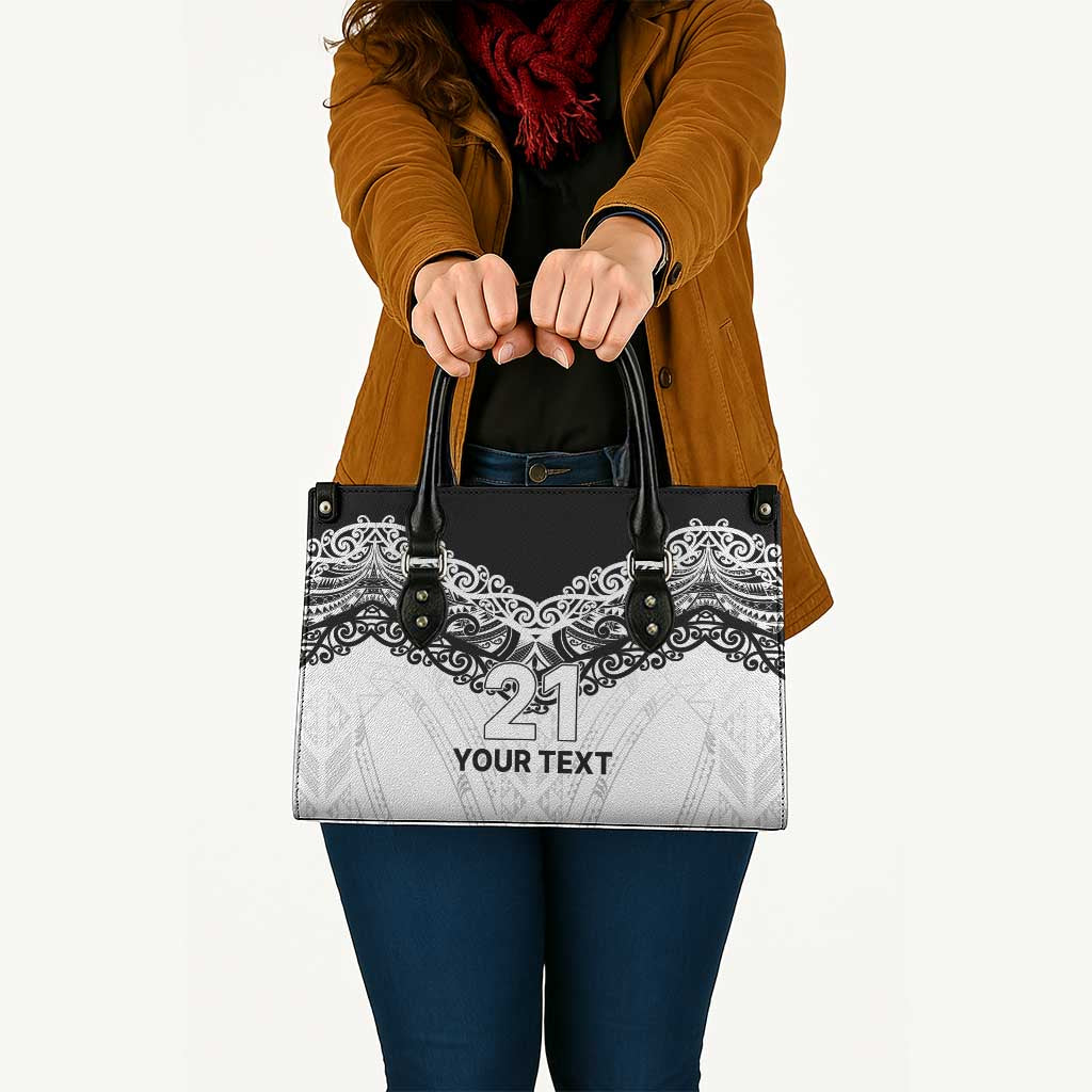 New Zealand Koru Fern Custom Leather Bag Simple Taniko Motif - Polynesian Pride