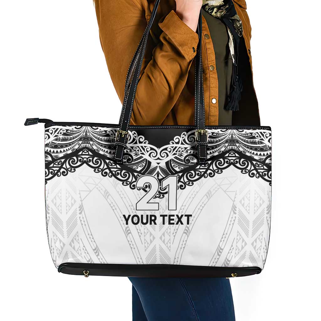 New Zealand Koru Fern Custom Leather Tote Bag Simple Taniko Motif