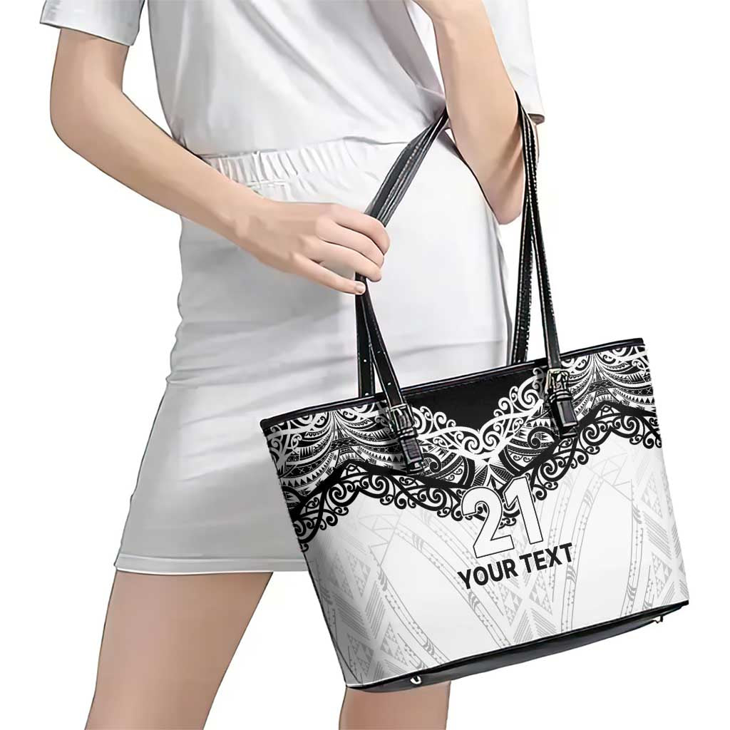 New Zealand Koru Fern Custom Leather Tote Bag Simple Taniko Motif