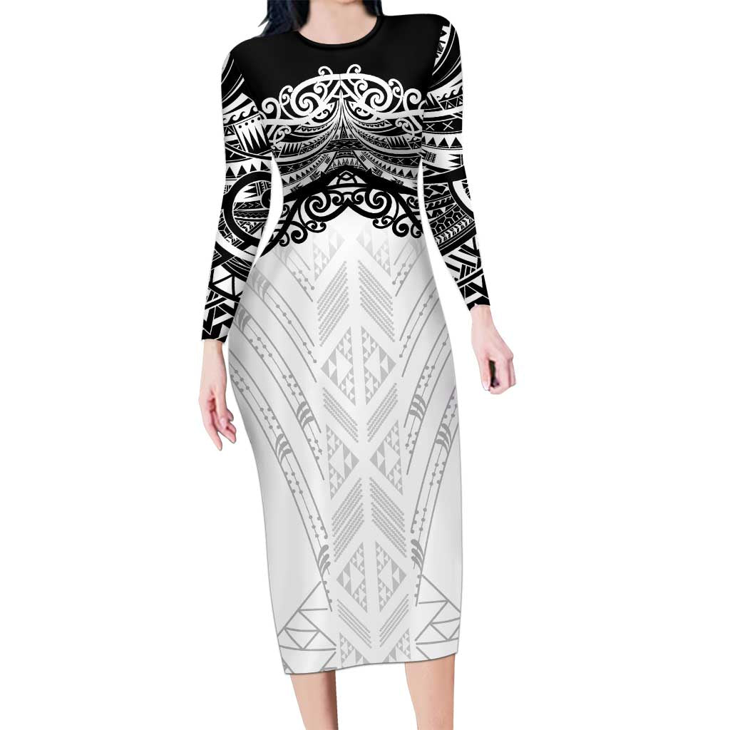 New Zealand Koru Fern Custom Long Sleeve Bodycon Dress Simple Taniko Motif