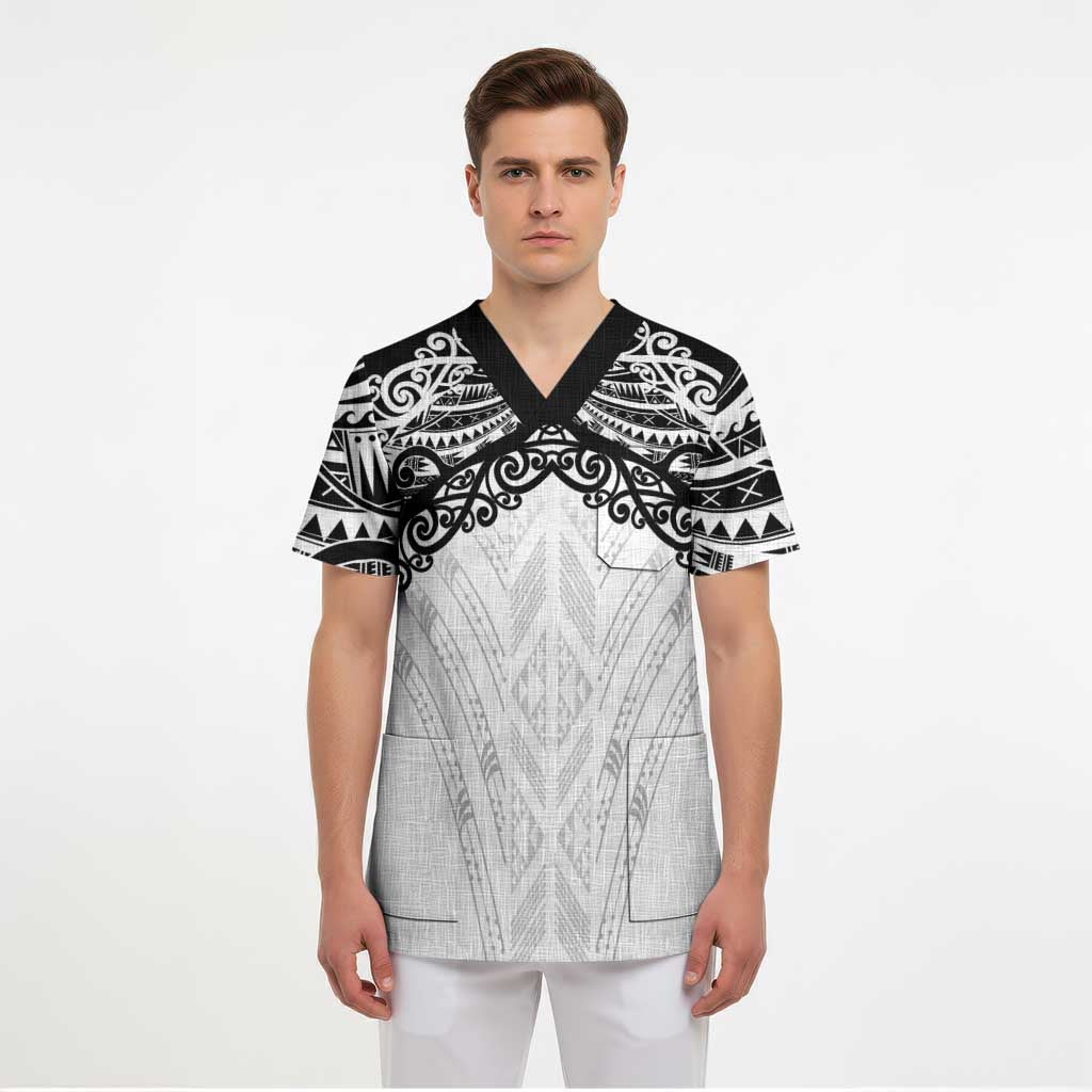 New Zealand Koru Fern Custom Scrub Top Simple Taniko Motif - Polynesian Pride