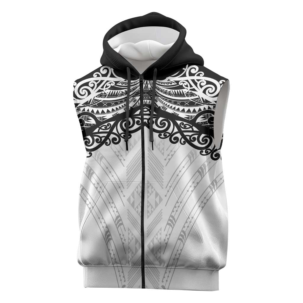 New Zealand Koru Fern Custom Sleeveless Zip Hoodie Simple Taniko Motif LT9 White - Polynesian Pride