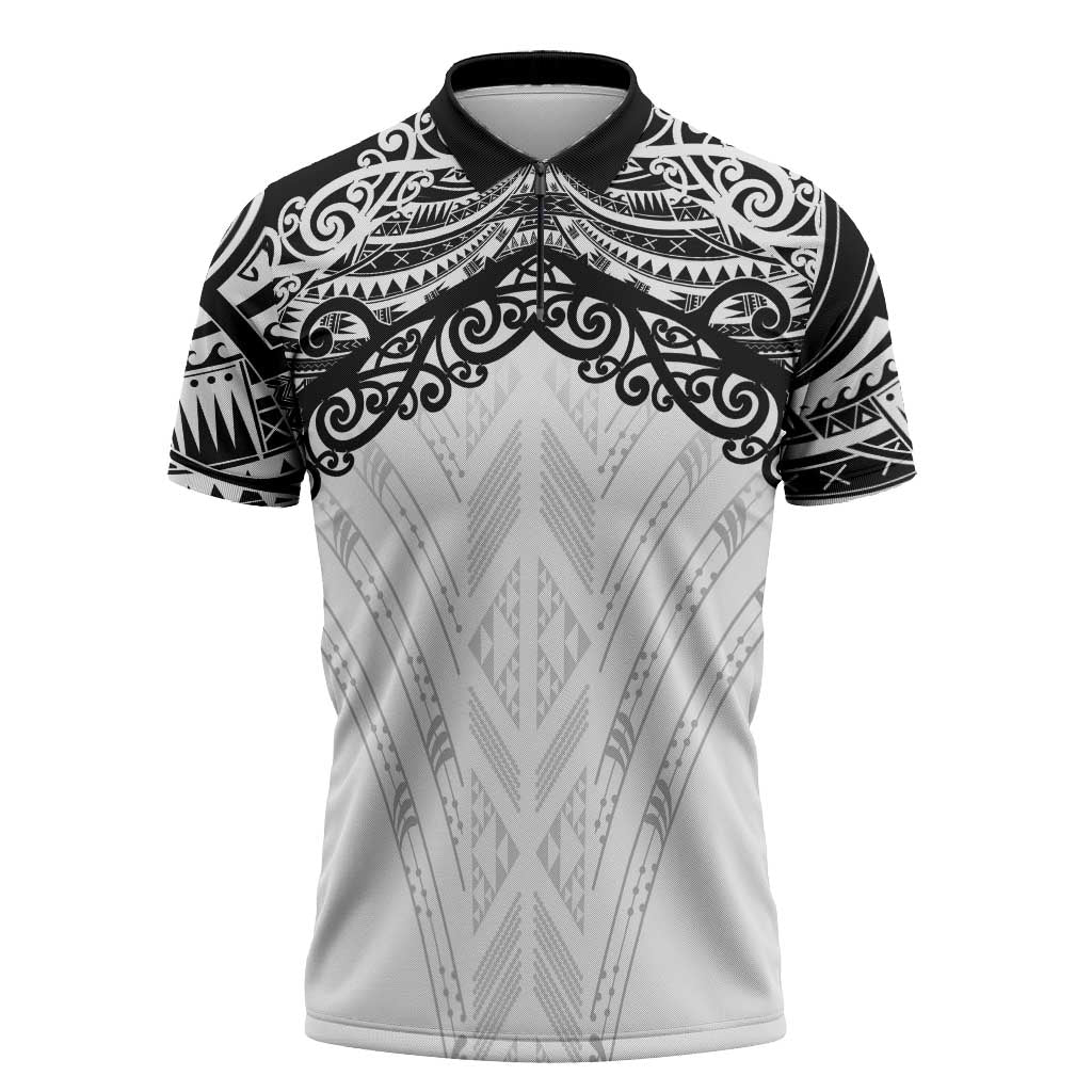 New Zealand Koru Fern Custom Zipper Polo Shirt Simple Taniko Motif - Polynesian Pride