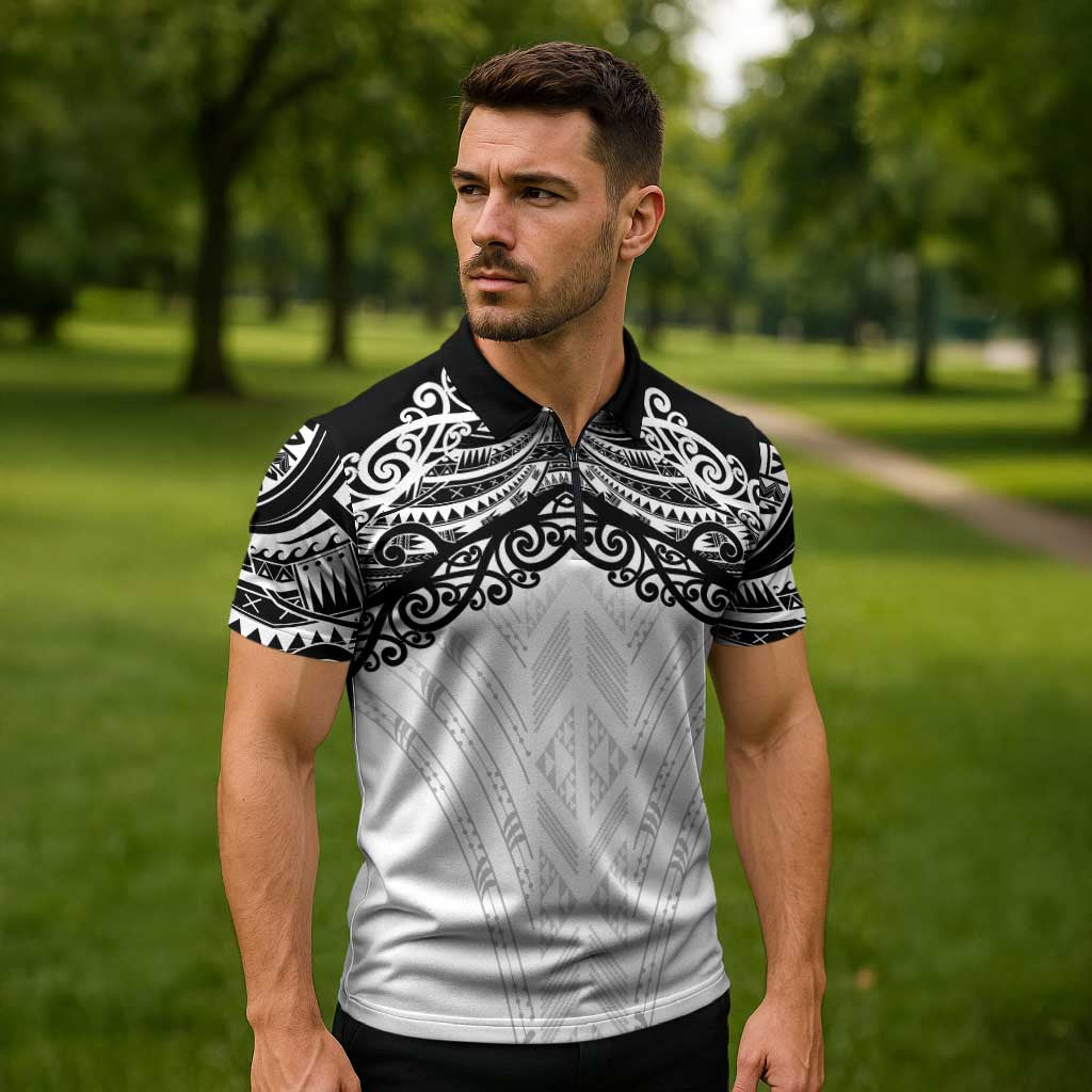 New Zealand Koru Fern Custom Zipper Polo Shirt Simple Taniko Motif LT9 - Polynesian Pride