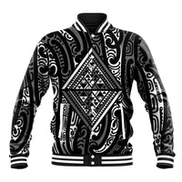 New Zealand Maori Taniko Baseball Jacket Black Kowhaiwhai Puhoro