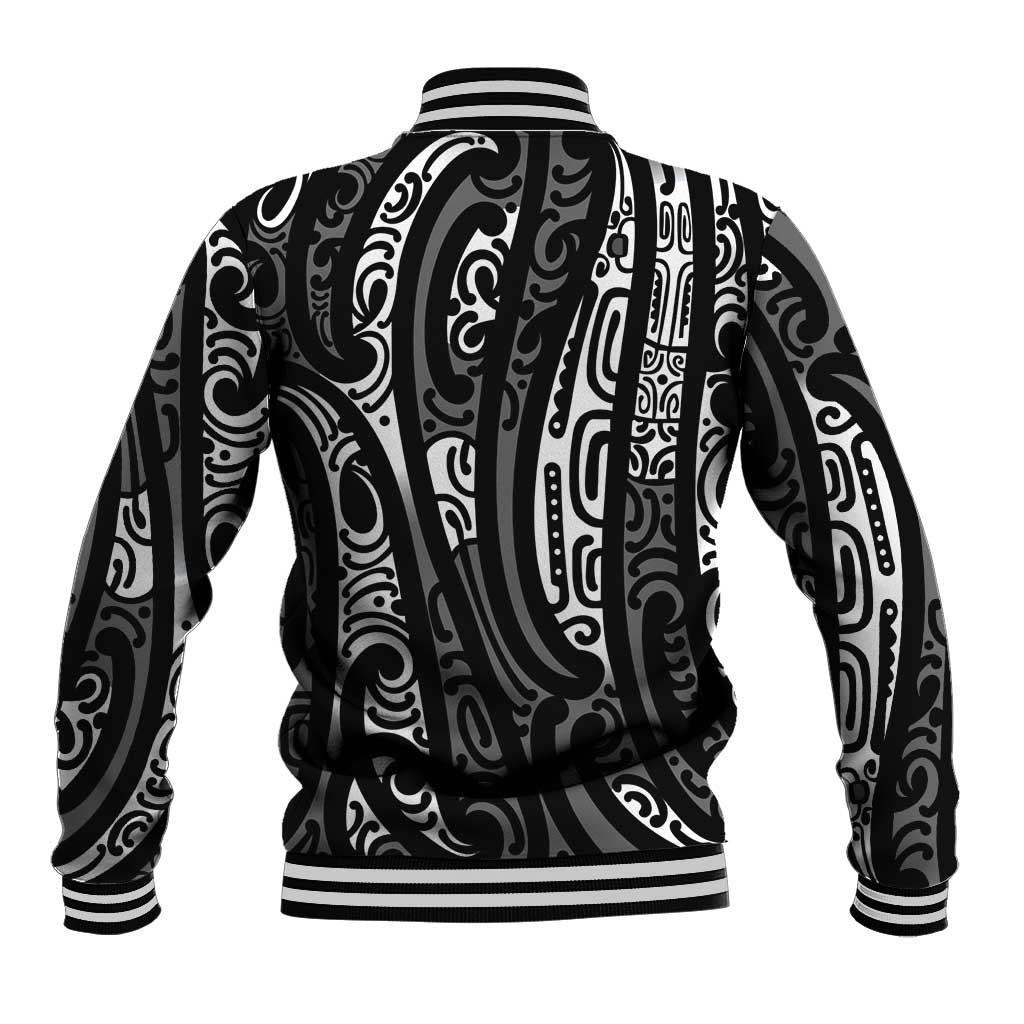 New Zealand Maori Taniko Baseball Jacket Black Kowhaiwhai Puhoro
