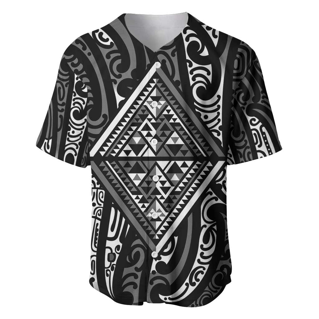New Zealand Maori Taniko Baseball Jersey Black Kowhaiwhai Puhoro
