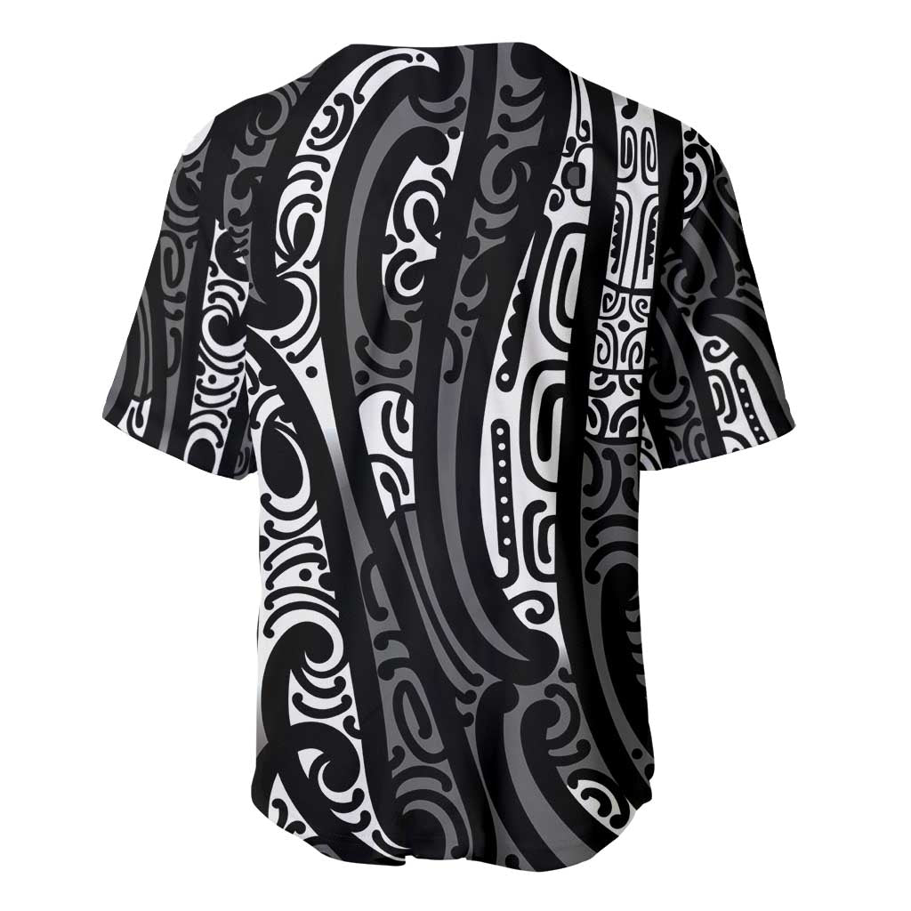 New Zealand Maori Taniko Baseball Jersey Black Kowhaiwhai Puhoro