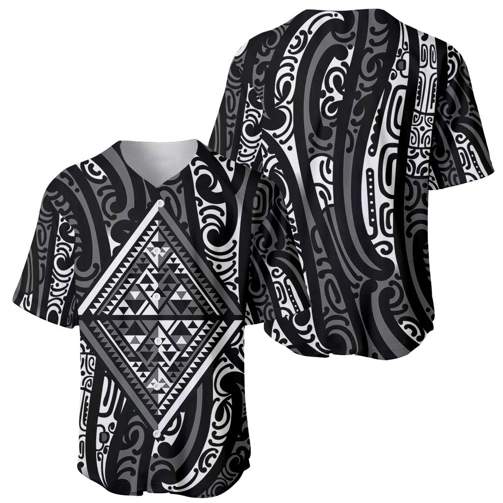 New Zealand Maori Taniko Baseball Jersey Black Kowhaiwhai Puhoro