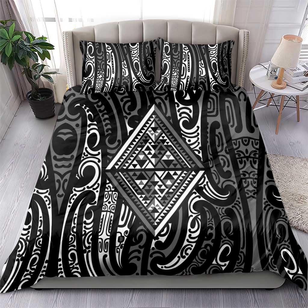 New Zealand Maori Taniko Bedding Set Black Kowhaiwhai Puhoro