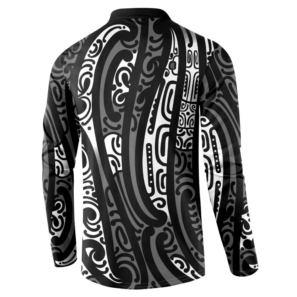 New Zealand Maori Taniko Button Sweatshirt Black Kowhaiwhai Puhoro