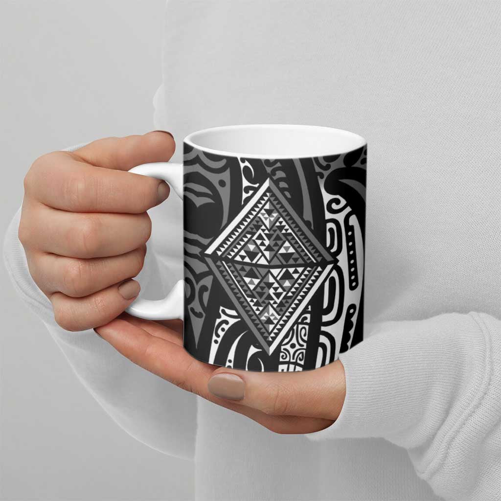 New Zealand Maori Taniko Ceramic Mug Black Kowhaiwhai Puhoro - Polynesian Pride