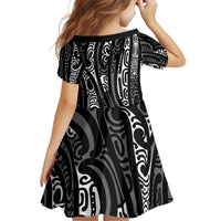 New Zealand Maori Taniko Family Matching Off The Shoulder Long Sleeve Dress and Hawaiian Shirt Black Kowhaiwhai Puhoro