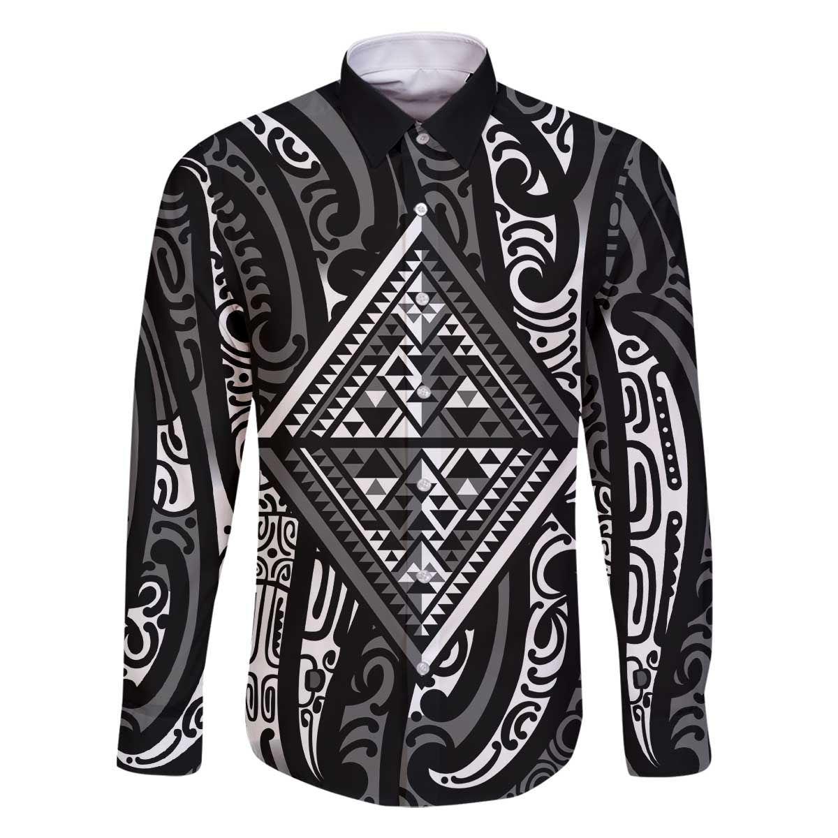 New Zealand Maori Taniko Family Matching Off The Shoulder Long Sleeve Dress and Hawaiian Shirt Black Kowhaiwhai Puhoro
