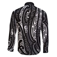 New Zealand Maori Taniko Family Matching Off The Shoulder Long Sleeve Dress and Hawaiian Shirt Black Kowhaiwhai Puhoro