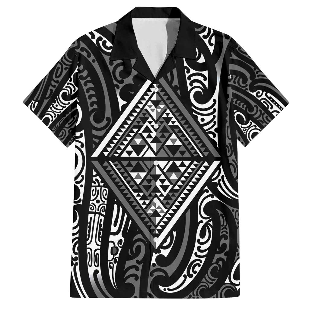 New Zealand Maori Taniko Family Matching Off Shoulder Maxi Dress and Hawaiian Shirt Black Kowhaiwhai Puhoro