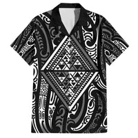 New Zealand Maori Taniko Family Matching Short Sleeve Bodycon Dress and Hawaiian Shirt Black Kowhaiwhai Puhoro