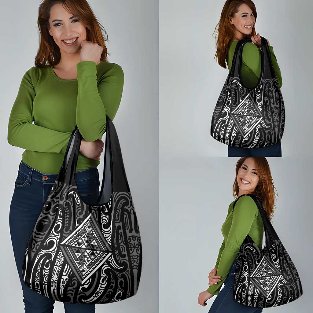 New Zealand Maori Taniko Grocery Bag Black Kowhaiwhai Puhoro LT9 - Polynesian Pride