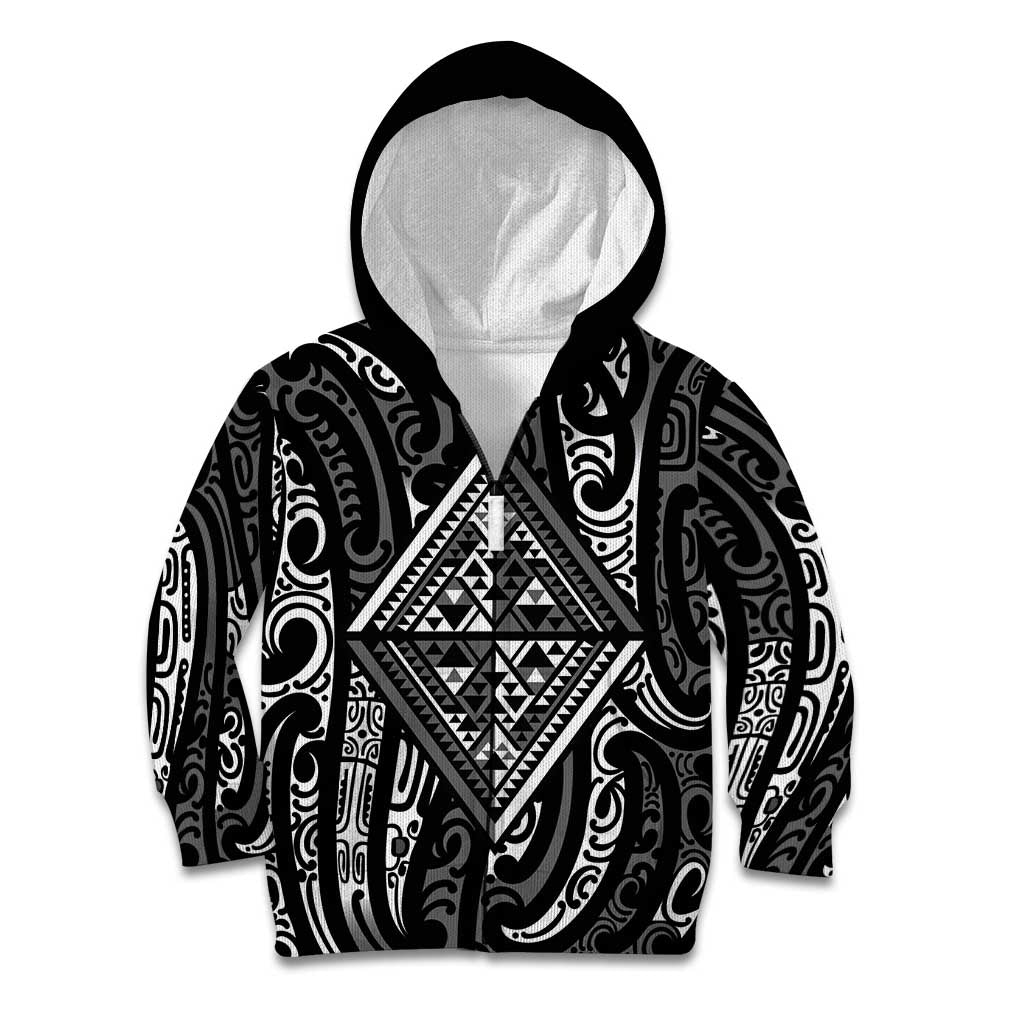 New Zealand Maori Taniko Kid Hoodie Black Kowhaiwhai Puhoro