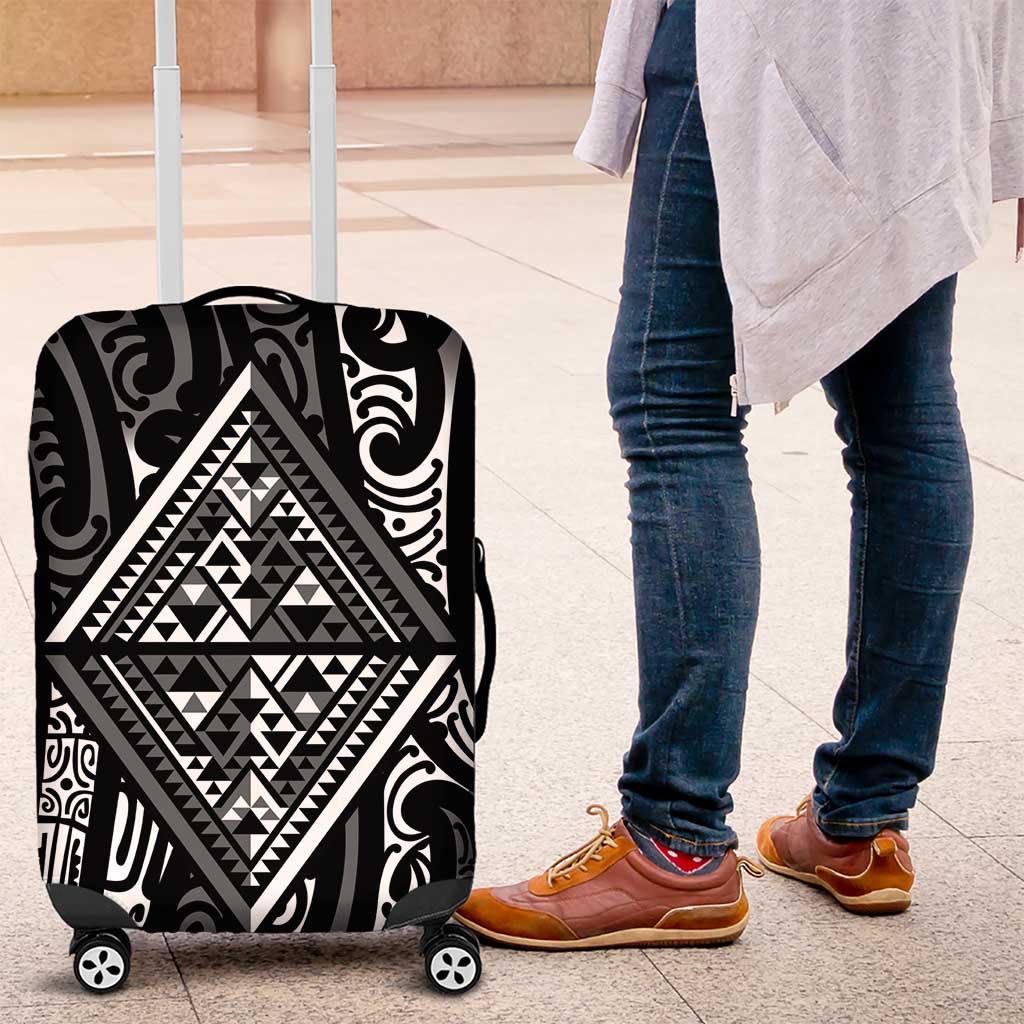 New Zealand Maori Taniko Luggage Cover Black Kowhaiwhai Puhoro