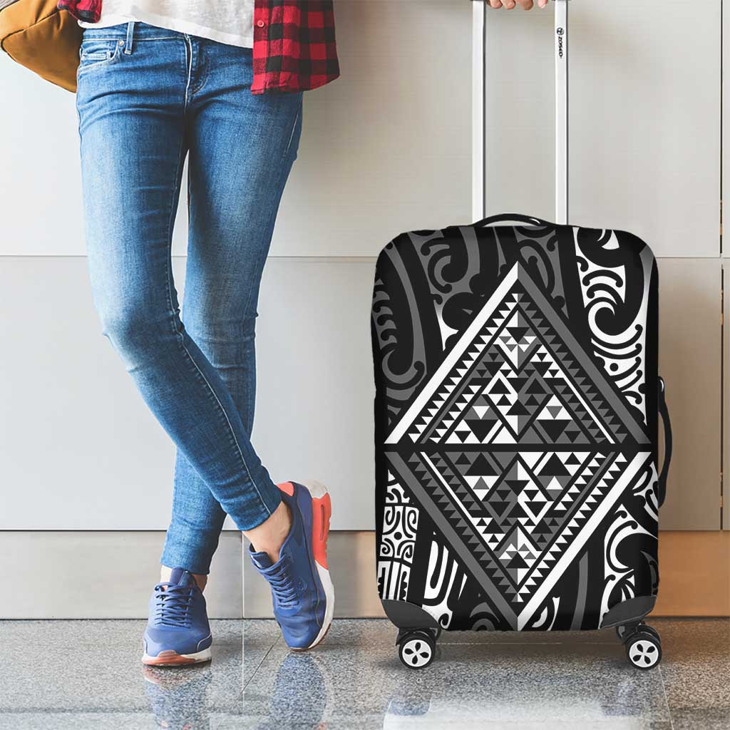 New Zealand Maori Taniko Luggage Cover Black Kowhaiwhai Puhoro