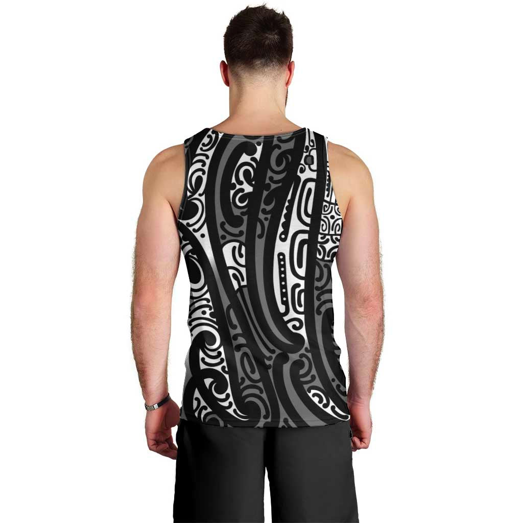 New Zealand Maori Taniko Men Tank Top Black Kowhaiwhai Puhoro