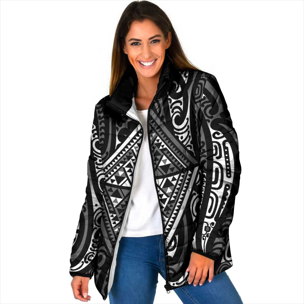 New Zealand Maori Taniko Padded Jacket Black Kowhaiwhai Puhoro - Polynesian Pride