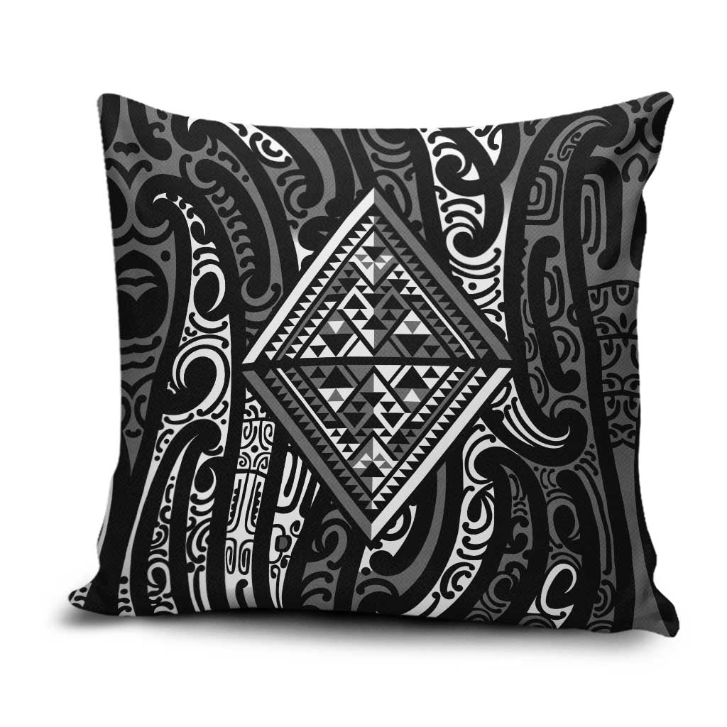 New Zealand Maori Taniko Pillow Cover Black Kowhaiwhai Puhoro LT9 Black - Polynesian Pride