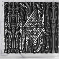 New Zealand Maori Taniko Shower Curtain Black Kowhaiwhai Puhoro