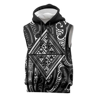 New Zealand Maori Taniko Sleeveless Hoodie Black Kowhaiwhai Puhoro - Polynesian Pride