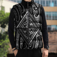 New Zealand Maori Taniko Sleeveless Puffer Jacket Black Kowhaiwhai Puhoro - Polynesian Pride