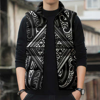 New Zealand Maori Taniko Sleeveless Puffer Jacket Black Kowhaiwhai Puhoro - Polynesian Pride