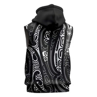 New Zealand Maori Taniko Sleeveless Zip Hoodie Black Kowhaiwhai Puhoro - Polynesian Pride