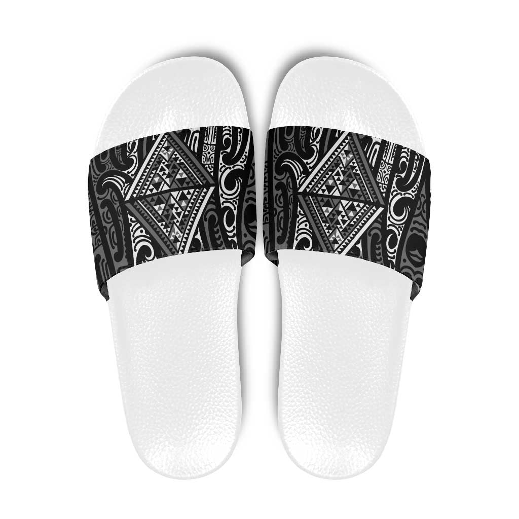 New Zealand Maori Taniko Slide Sandals Black Kowhaiwhai Puhoro LT9 Black - Polynesian Pride