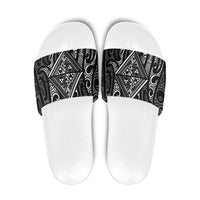 New Zealand Maori Taniko Slide Sandals Black Kowhaiwhai Puhoro LT9 Black - Polynesian Pride
