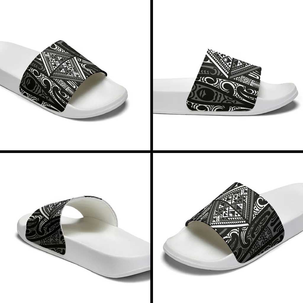 New Zealand Maori Taniko Slide Sandals Black Kowhaiwhai Puhoro LT9 - Polynesian Pride