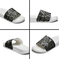 New Zealand Maori Taniko Slide Sandals Black Kowhaiwhai Puhoro LT9 - Polynesian Pride